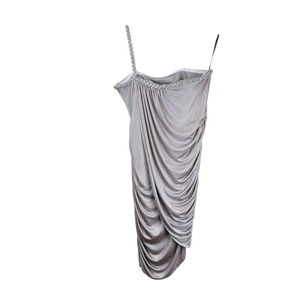 Laundry by Shelli Segal Metallic Taupe Rhinestone One Shoulder Ruched Mini Dress - Picture 8 of 11
